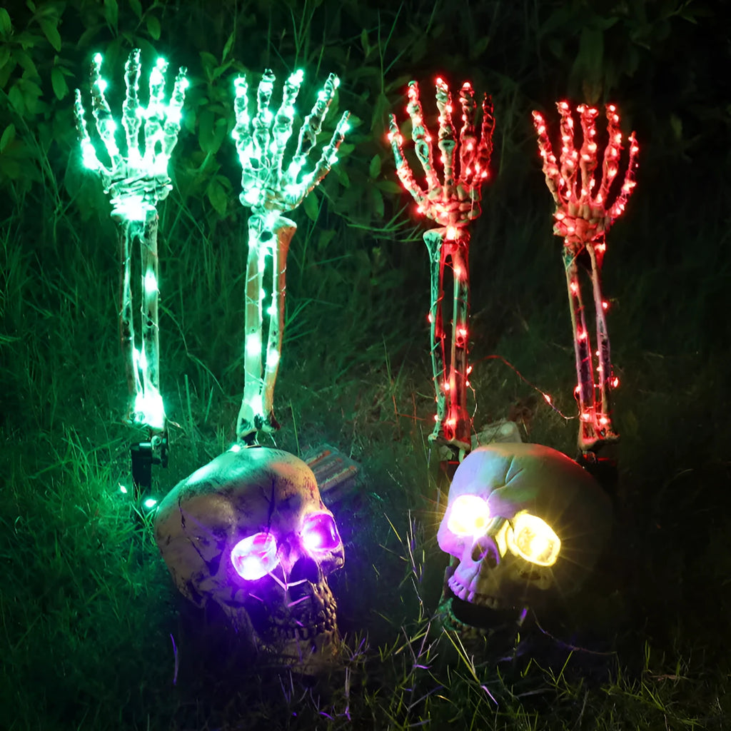 Halloween skeleton arm hand ground stake light with LED illumination for outdoor garden decoration