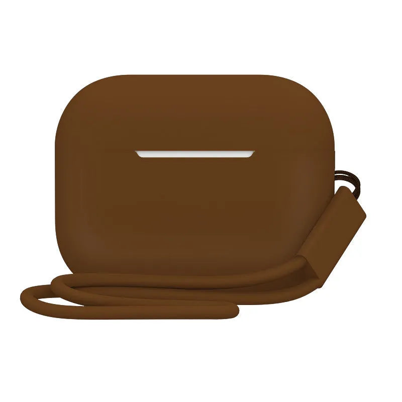 Silicone protective case cover for AirPods Pro 2 with attached lanyard, solid colour finish, 65x52x26mm