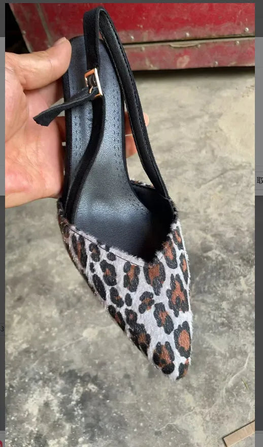 Women's leopard print suede sandals with pointed toe high-heel design