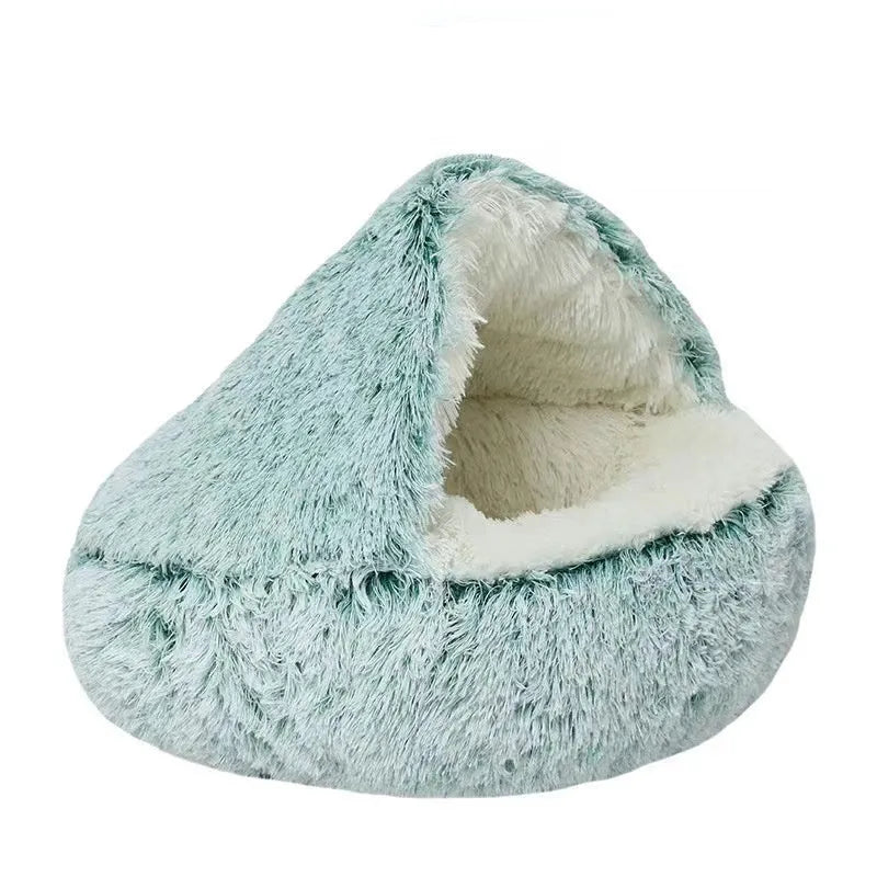 Plush shell pet nest in crystal velvet, round PP cotton cat and dog bed, 50cm diameter, cherry pink colour
