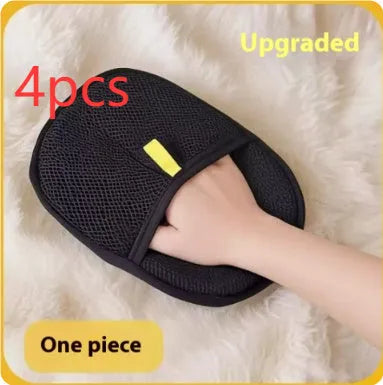 Black pet hair remover mitt with silicone bristles for dog and cat grooming