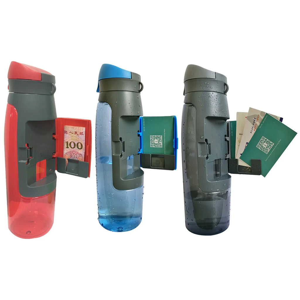 Water bottle shape hidden security container in black, 750ml capacity, 26cm tall