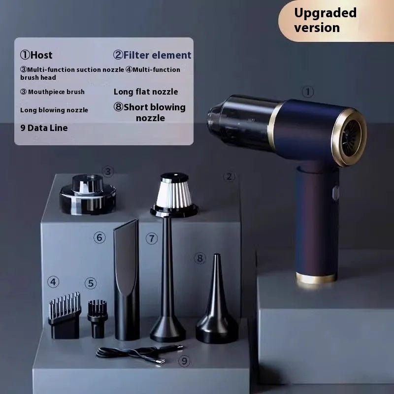 Black gold rechargeable wireless mini car cleaner and dust blower with 5V rated voltage and handheld design