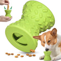 Blue natural rubber hollow dog chew toy with treat dispensing holes.