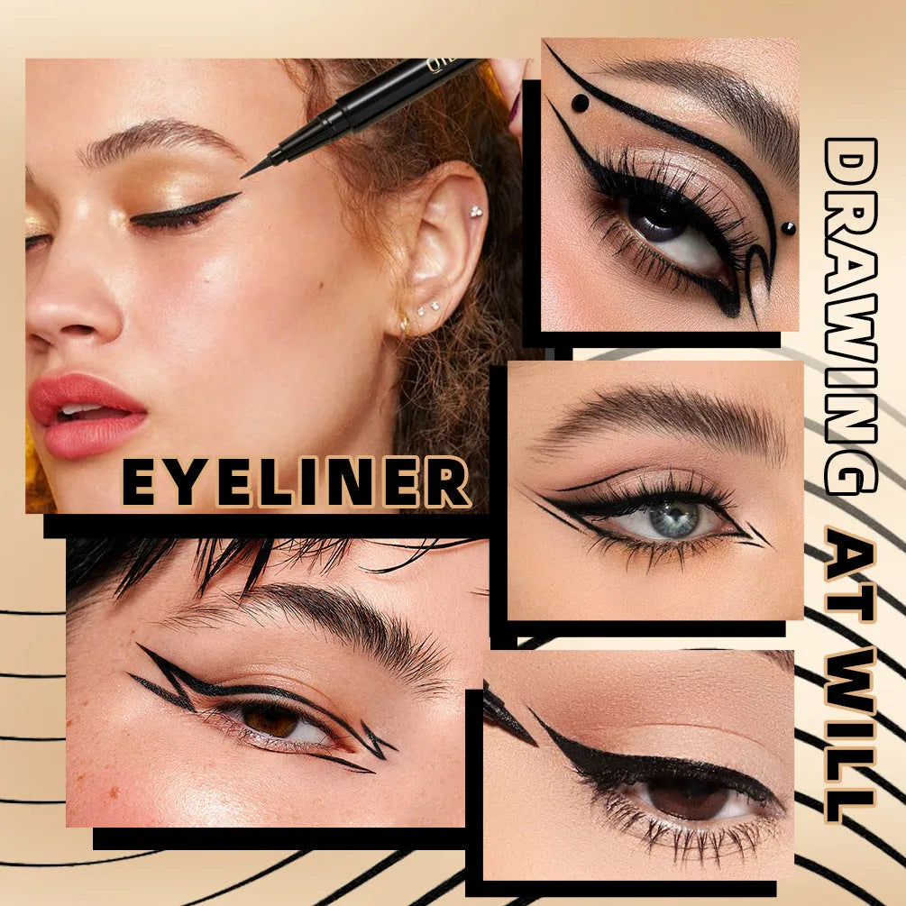 Black liquid eyeliner pen with sweat-proof quick-drying formula and fine tip applicator