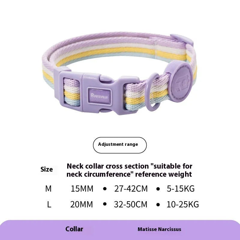 Retro dog collar and chest back harness set for small and medium dogs with hand-holding rope in multiple colours