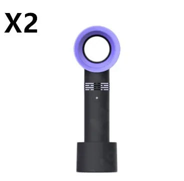 A compact USB rechargeable bladeless portable fan in various colours on its base.