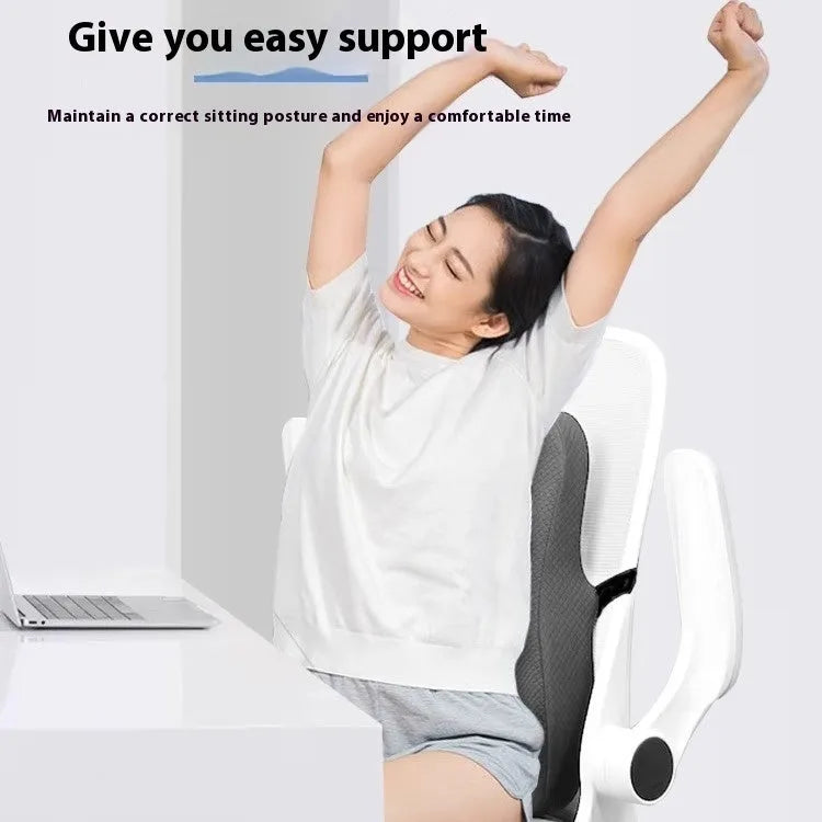 Grey lumbar support cushion for office chairs measuring 40x40x8cm with polyester fibre filling