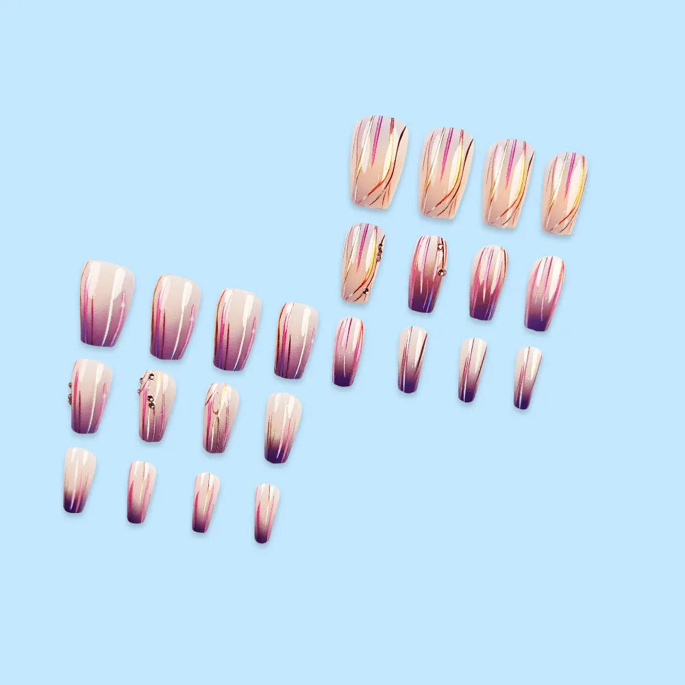 Magic purple line streamer gradient nail stickers with starry sky pattern and jelly glue
