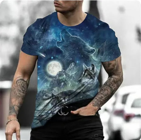 Retro 3D animal print men's short-sleeved T-shirt in lightweight polyester bird eye cloth