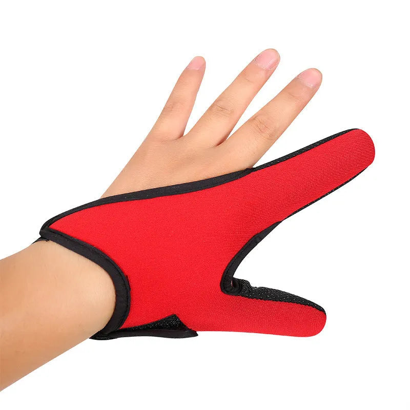 Single fishing glove showing two-finger design, microfiber palm, and diving cloth back.