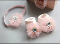 Baby headband socks set in beige regenerated cellulose fibre with medium tube socks and boneless sewing headband
