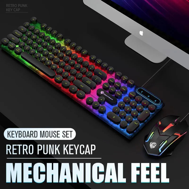 Wired USB keyboard and mouse set for desktop computer in black or white with silicone material and 1.5m cable