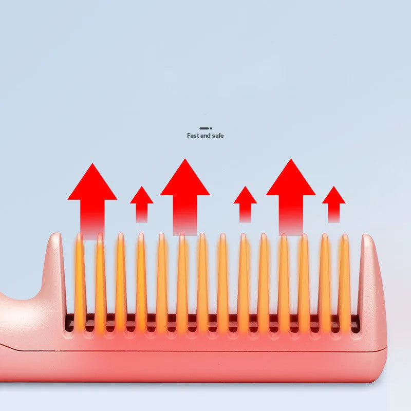 Wireless charging USB negative ion hair straightening comb with tourmaline ceramic heat conductor, 3D gradient green colour