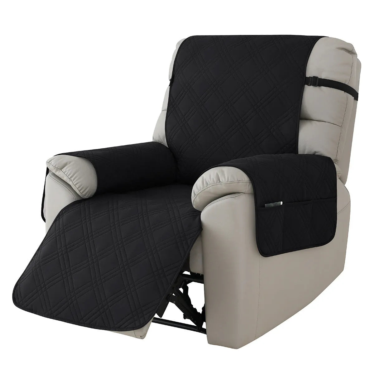Quilted burgundy waterproof sofa cover fitted on a Chivas single-seat massage chair.