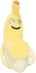 Yellow banana cat toy with crinkle paper and plush fabric for indoor cat play
