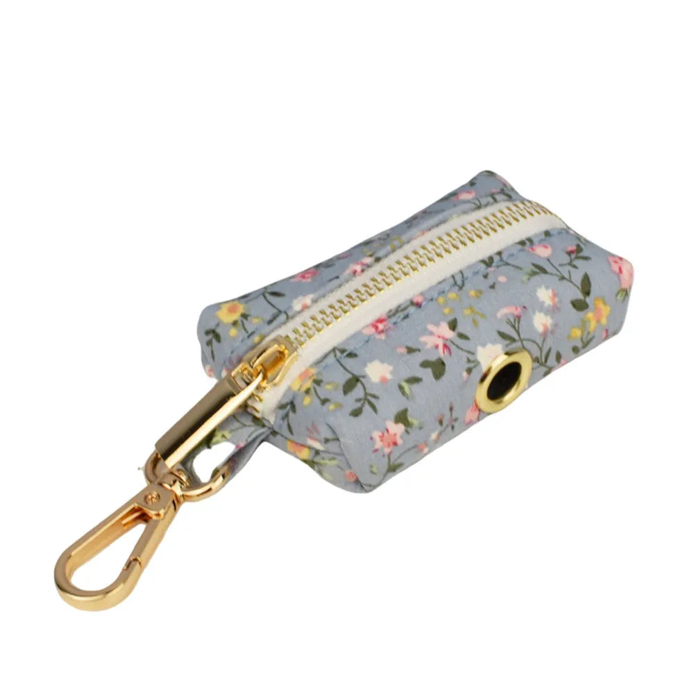 Blue floral pattern dog collar with matching leash and vest set for small to medium dogs