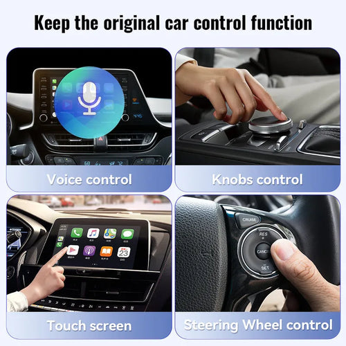 Black wireless CarPlay USB adapter with compact rectangular design