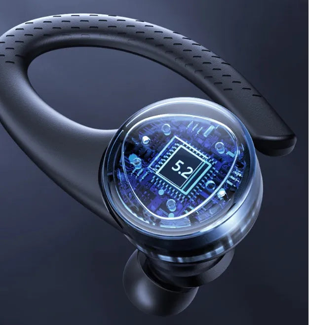 True wireless Bluetooth headset in Black with in-ear noise cancellation design and charging case