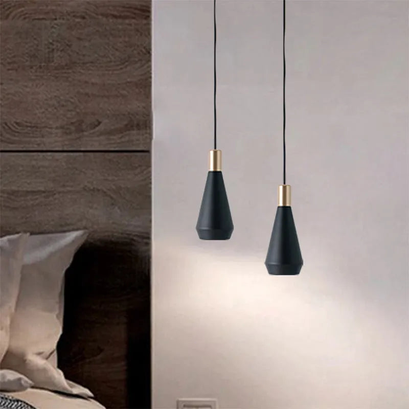 Nordic dining room chandelier with iron lamp body, LED light source, and fish line shape in black or white
