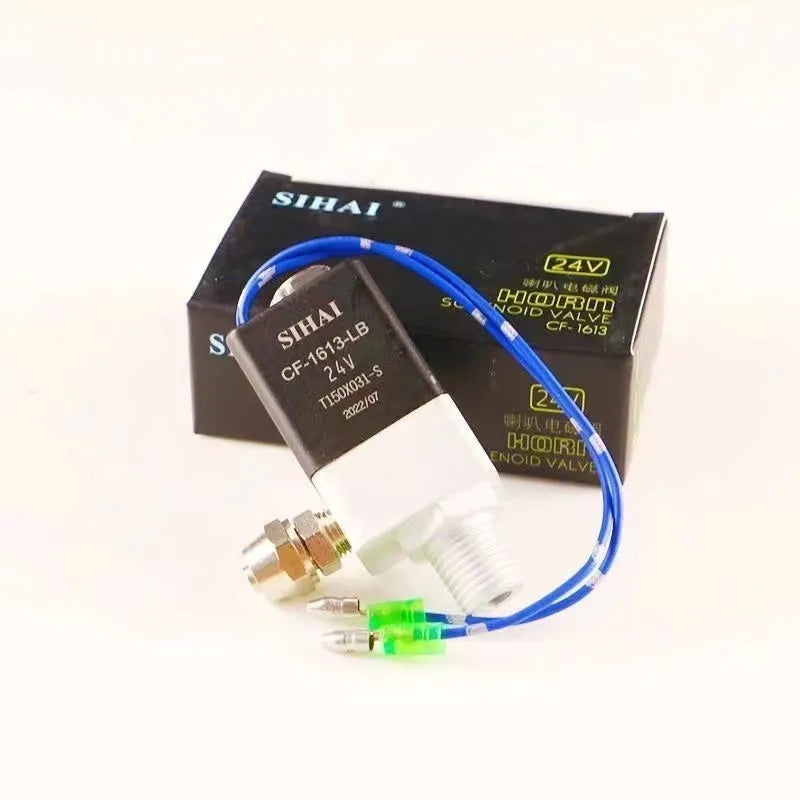 Black dual trumpet air horn and compressor kit for 12V and 24V vehicle installation