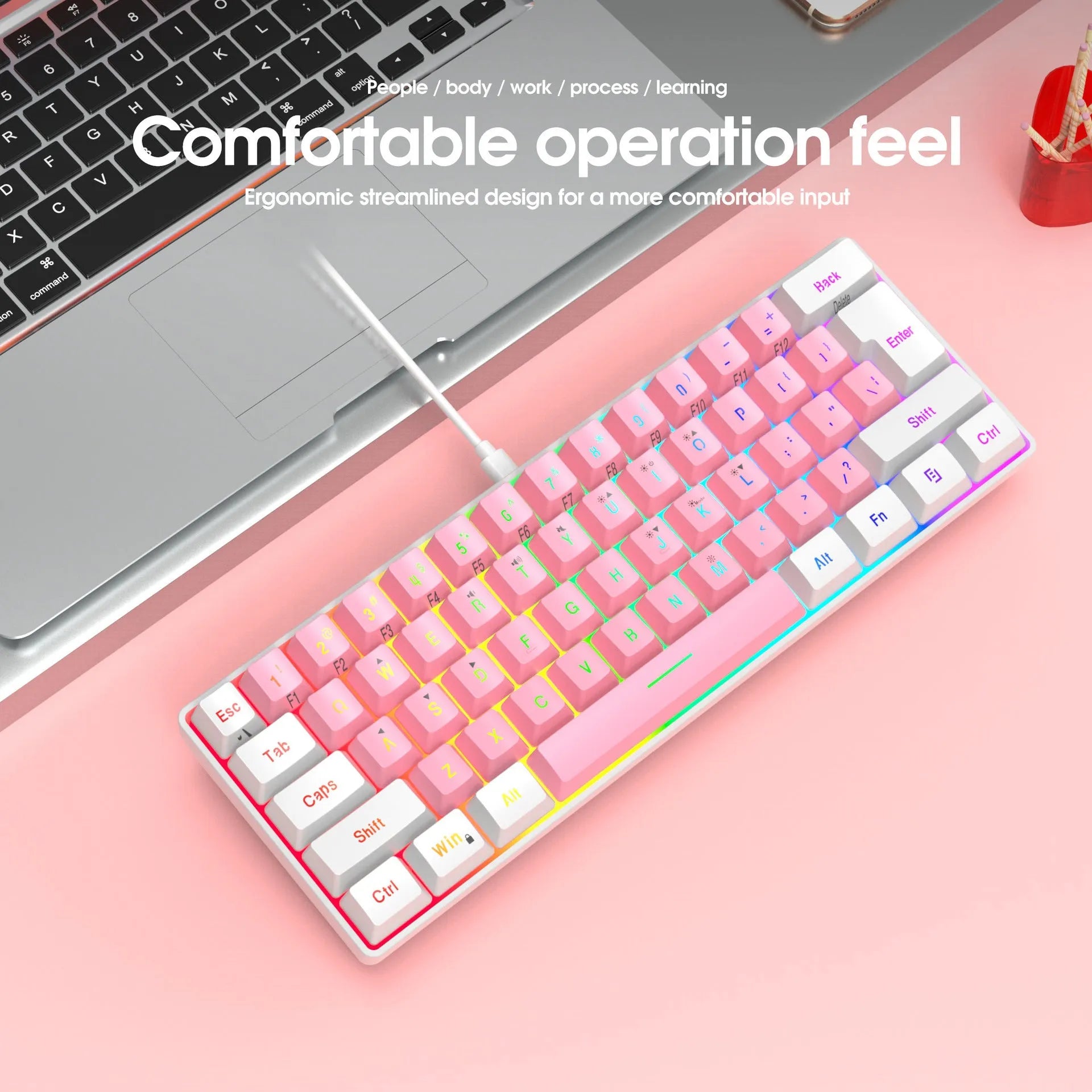 61 key wired membrane keyboard in compact 28.7cm design with USB cable