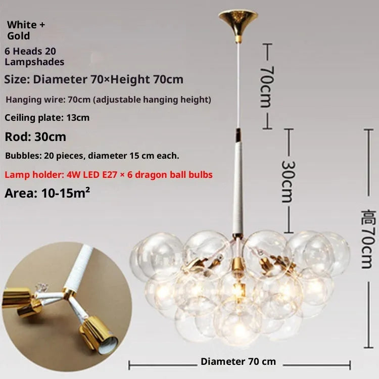 Nordic glass chandelier with warm light 220V available in 3 4 or 6 hands black or white gold finish
