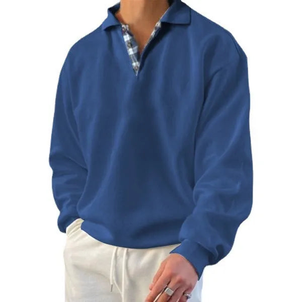 Men's long sleeve V-neck lapel hoodie in loose fit, ten colour options, polyester