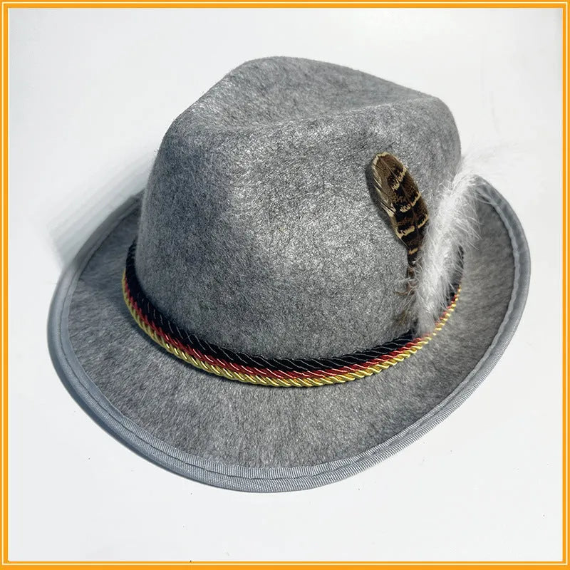Performance Composite Turkey Feather Hat velvet fedora jazz hat in light gray with feather decoration