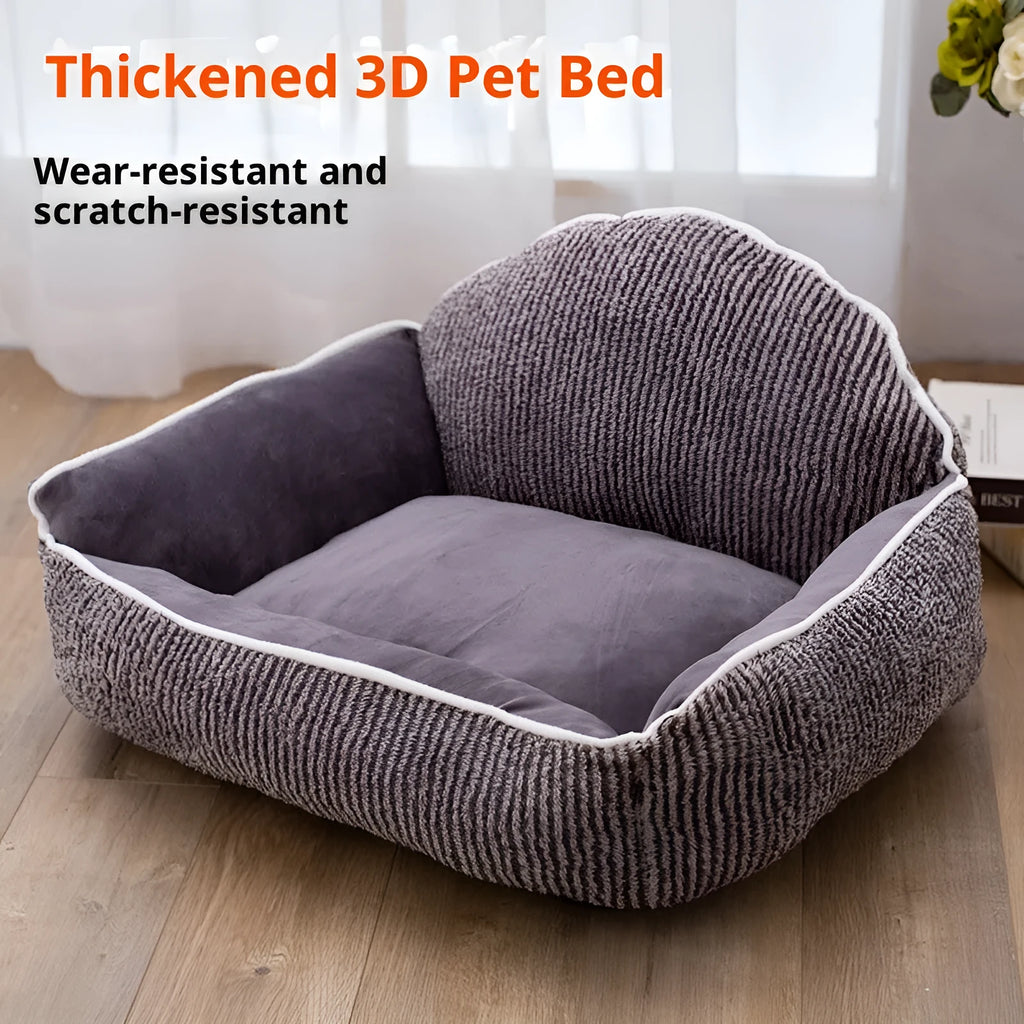 Short plush pet sofa, striped backrest sofa, 60x50cm cloth cat bed for small and medium cats