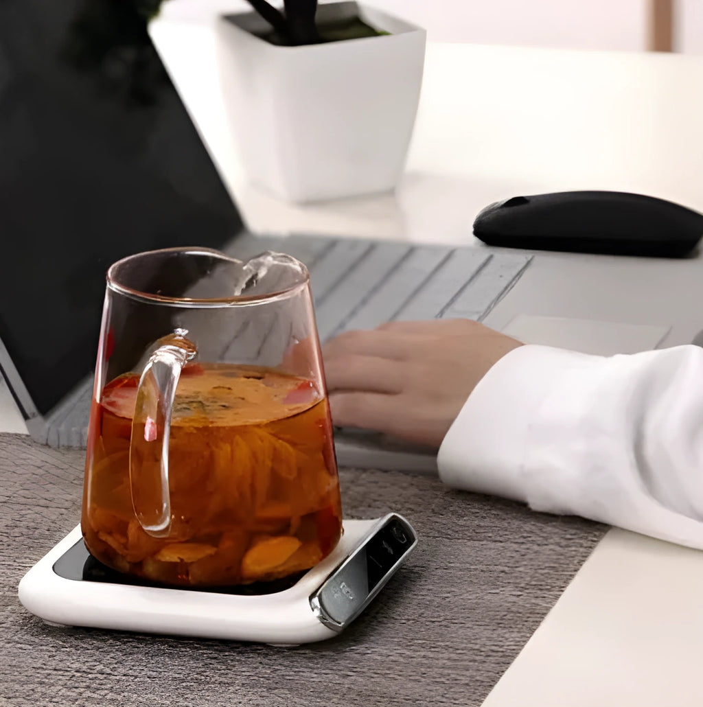 Black USB cup warmer with three-speed heating for desk beverages