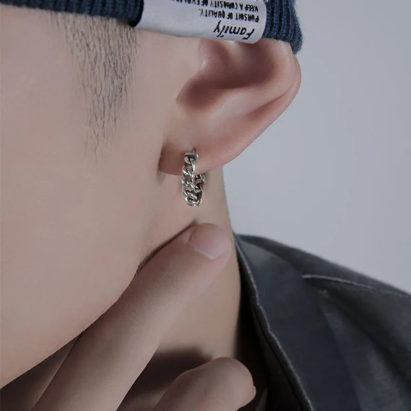Men's silver geometric copper earrings in 10mm and 14mm sizes for hip hop style.
