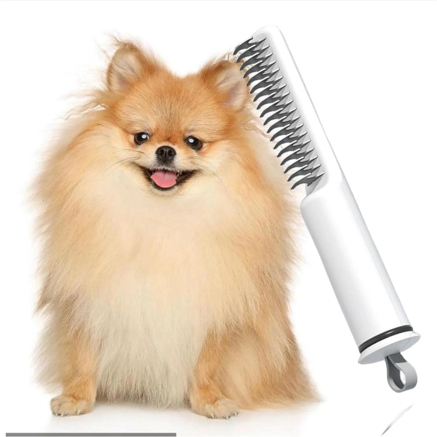 Stainless steel pet dematting comb with ergonomic handle for removing mats from dog hair