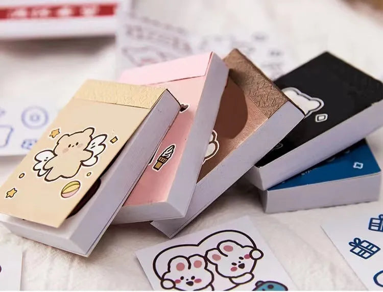 50 sheets of 40x60mm decorative stickers in bear and rabbit styles on Japanese composite paper with release paper