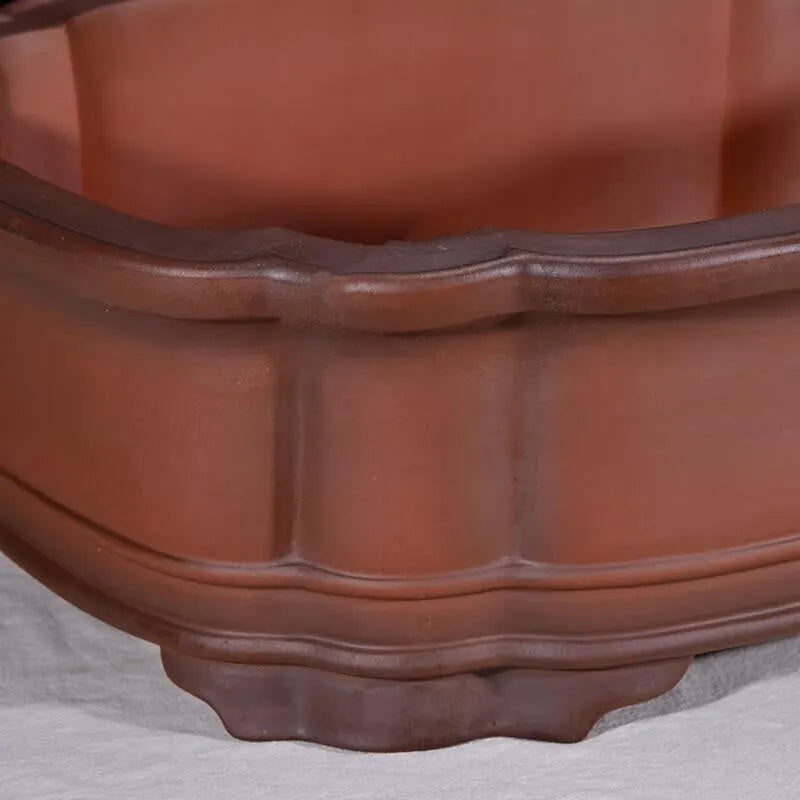Antique Chinese style purple clay rectangular flowerpot with decorative tree and fruit motifs measuring 71cm long