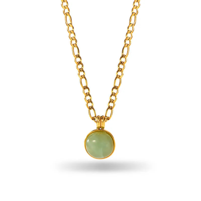 Retro stainless steel necklace with mixed gem inlaid pendant and electroplating finish in five colour options