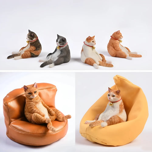 Small resin cat ornament sitting on fabric sofa for car dashboard decoration
