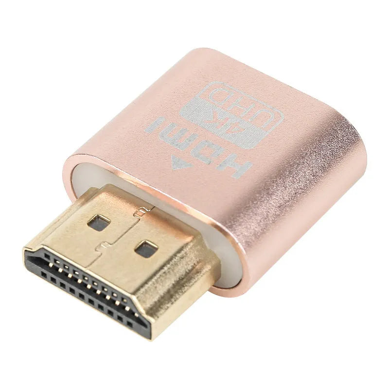 Compact 26.5mm long HDMI dummy plug in gold finish for virtual display on graphics card.