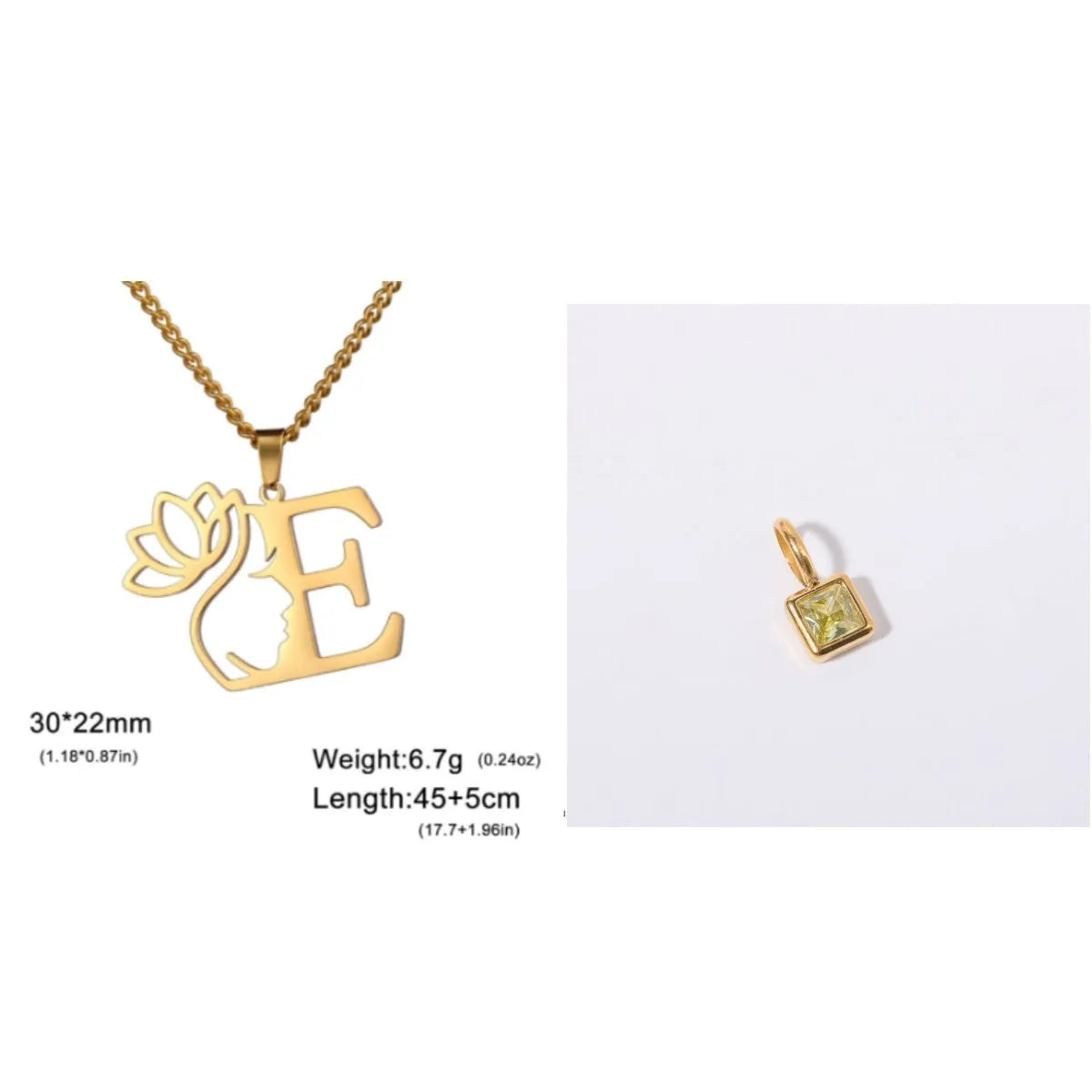 Stainless steel cross chain necklace with letter pendant in gold or silver electroplated finish