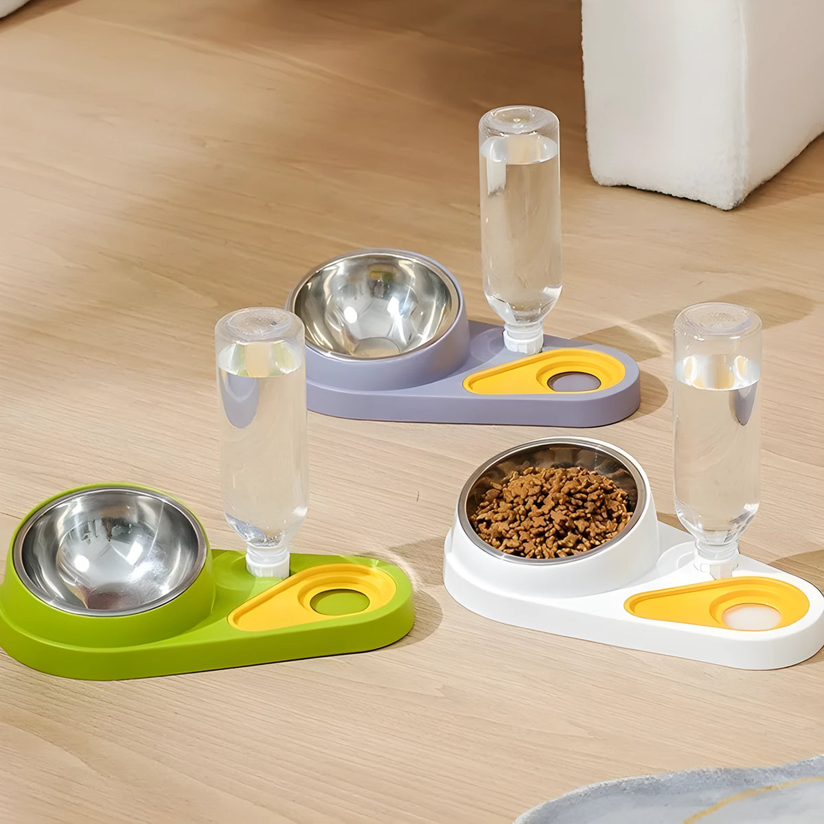 Automatic plastic pet bowl water fountain for cats in white colour with recirculating basin