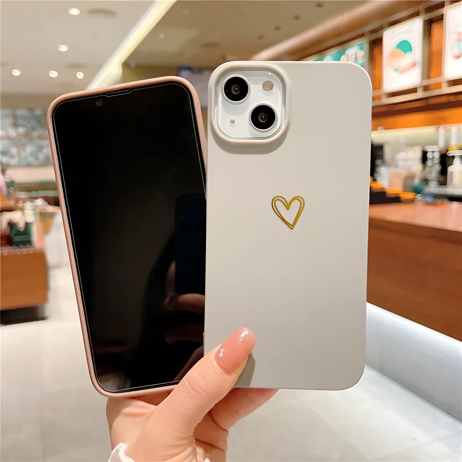 Soft silicone iPhone case with hot stamping love design in brown colour