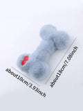 Blue love bone shaped plush dog toy with squeaker on a white background