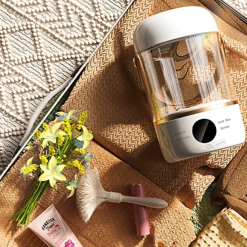 Smart electric stew cooker with glass liner in transparent or invisible version options