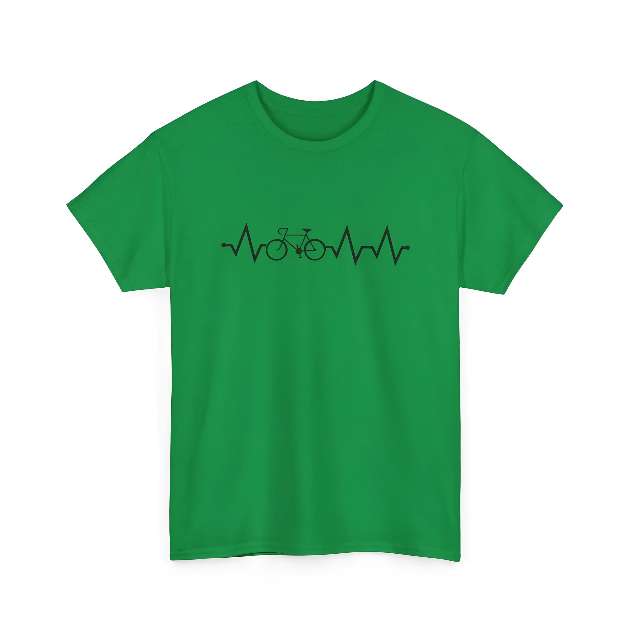 Green women's short-sleeve cotton top with printed letter design on a hanger.