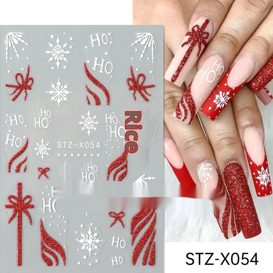Cartoon-themed nail art sticker sheet with black and silver strip patterns and love motifs