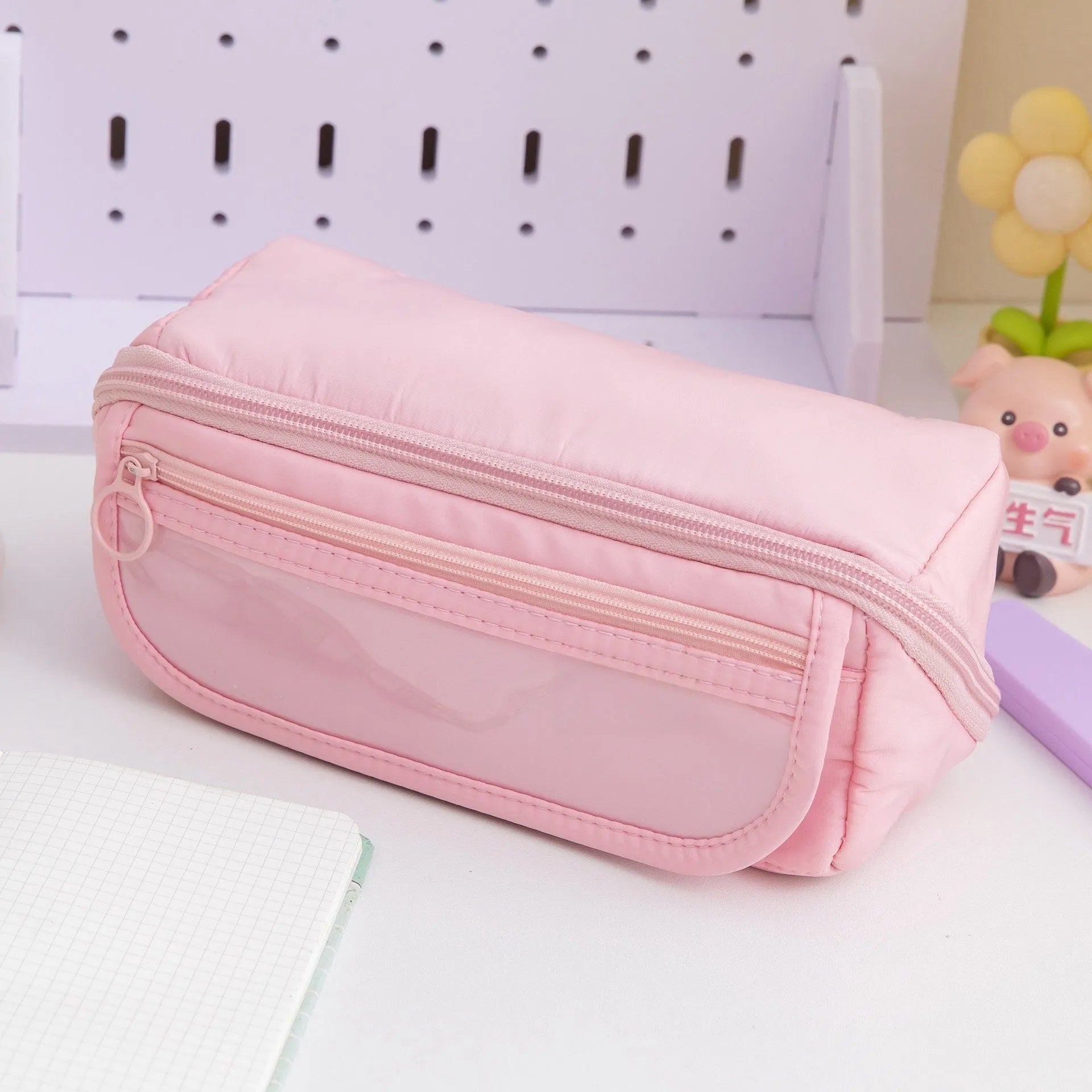 Korean-style ten-layer flip pencil case in canvas, shown in one of six available colours.