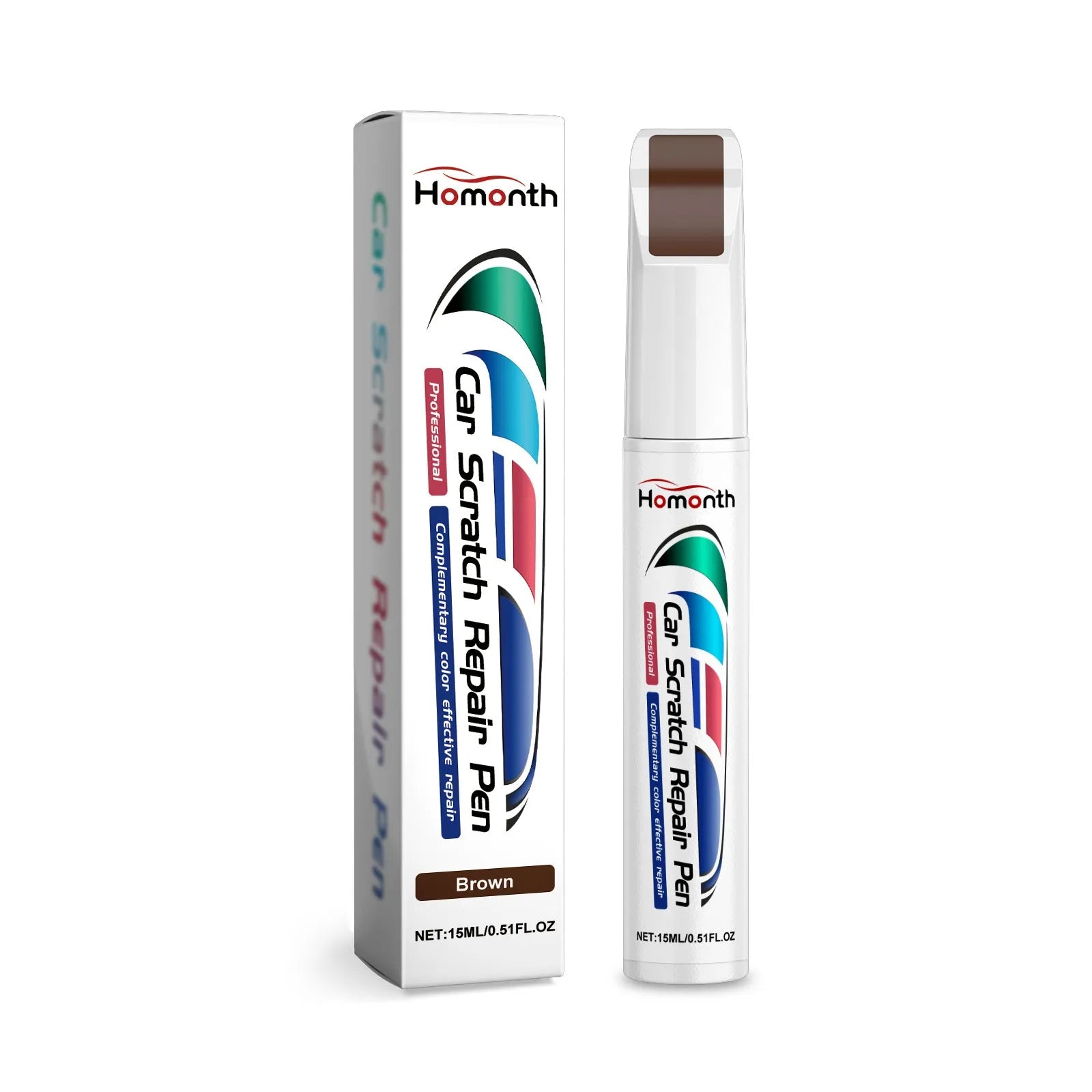 Car scratch repair pen 2x11.8cm with black cap, white body, and label for touch up paint repairs