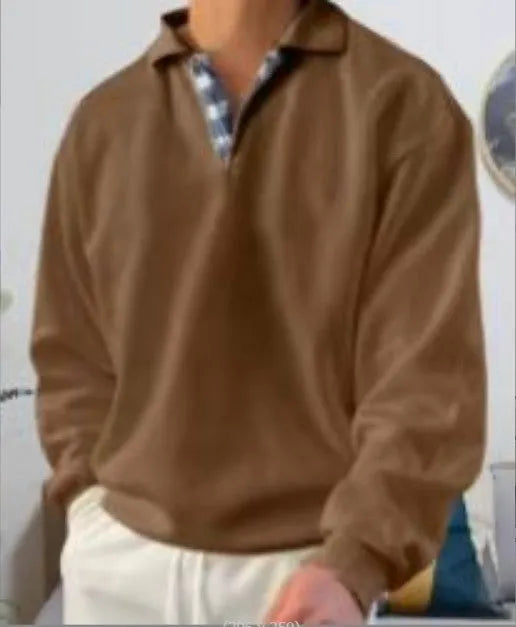 Men's long sleeve V-neck lapel hoodie in loose fit, ten colour options, polyester