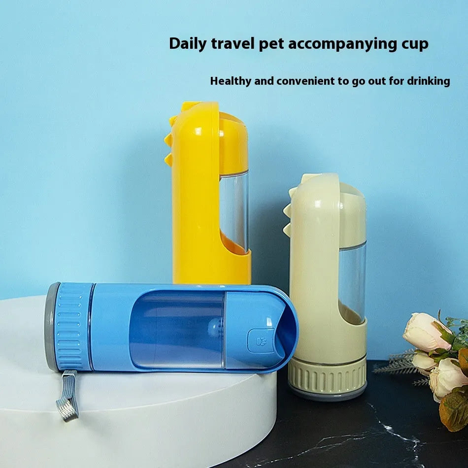 Portable folding plastic pet cup 350ml in Beige White on a travel surface