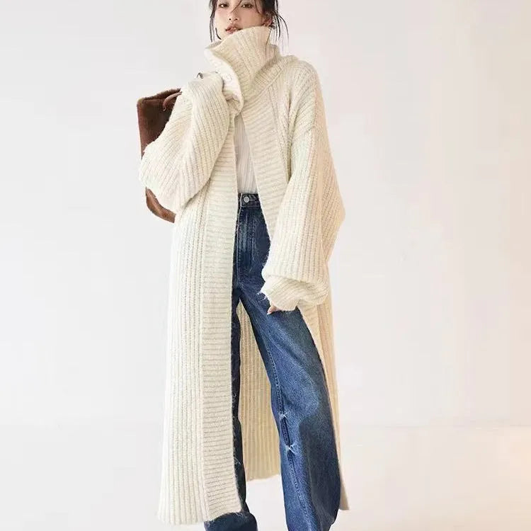 Women's autumn winter large lapel long cardigan jacket in chenille fabric with princess sleeves